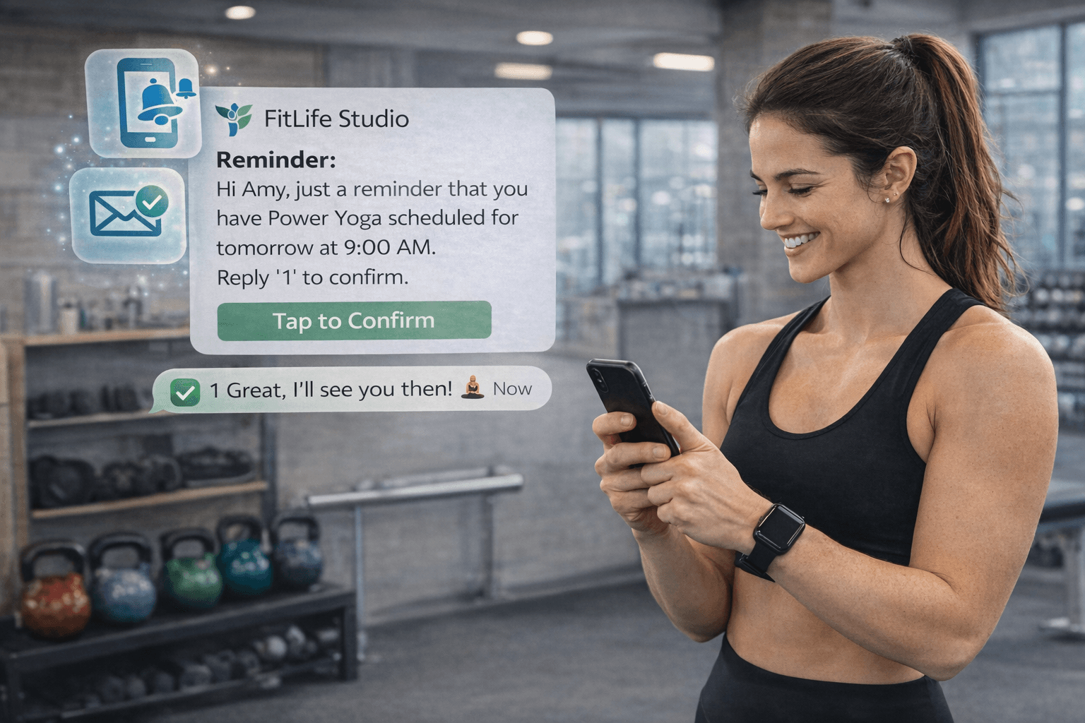 Vista previa de Los recordatorios apoyan la asistencia para Estudios de fitness