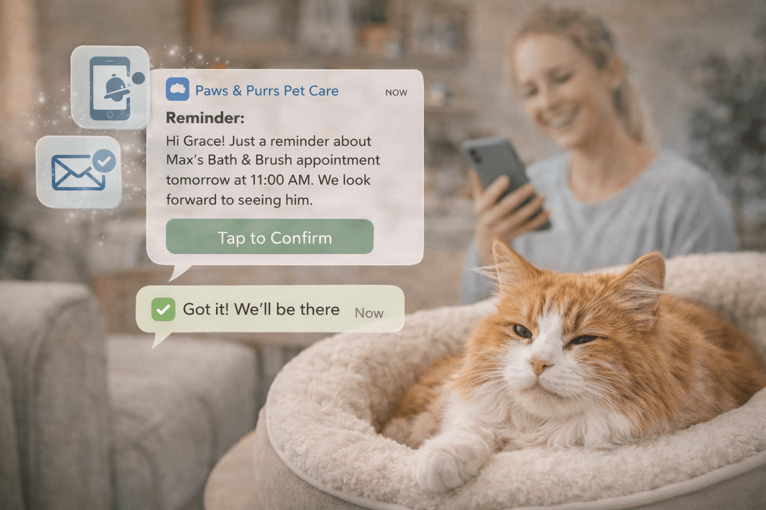 Vista previa de Los recordatorios reducen las ausencias para Cuidado de mascotas