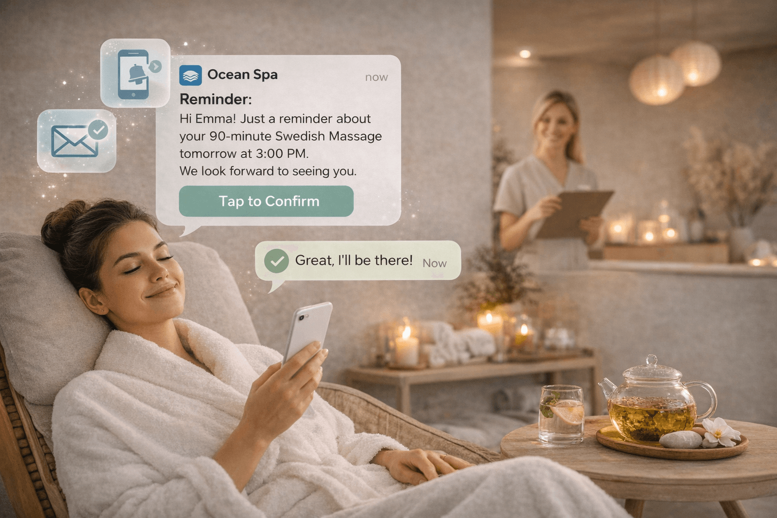 Vista previa de Recordatorios que mejoran la frecuencia de visitas para Wellness y spa
