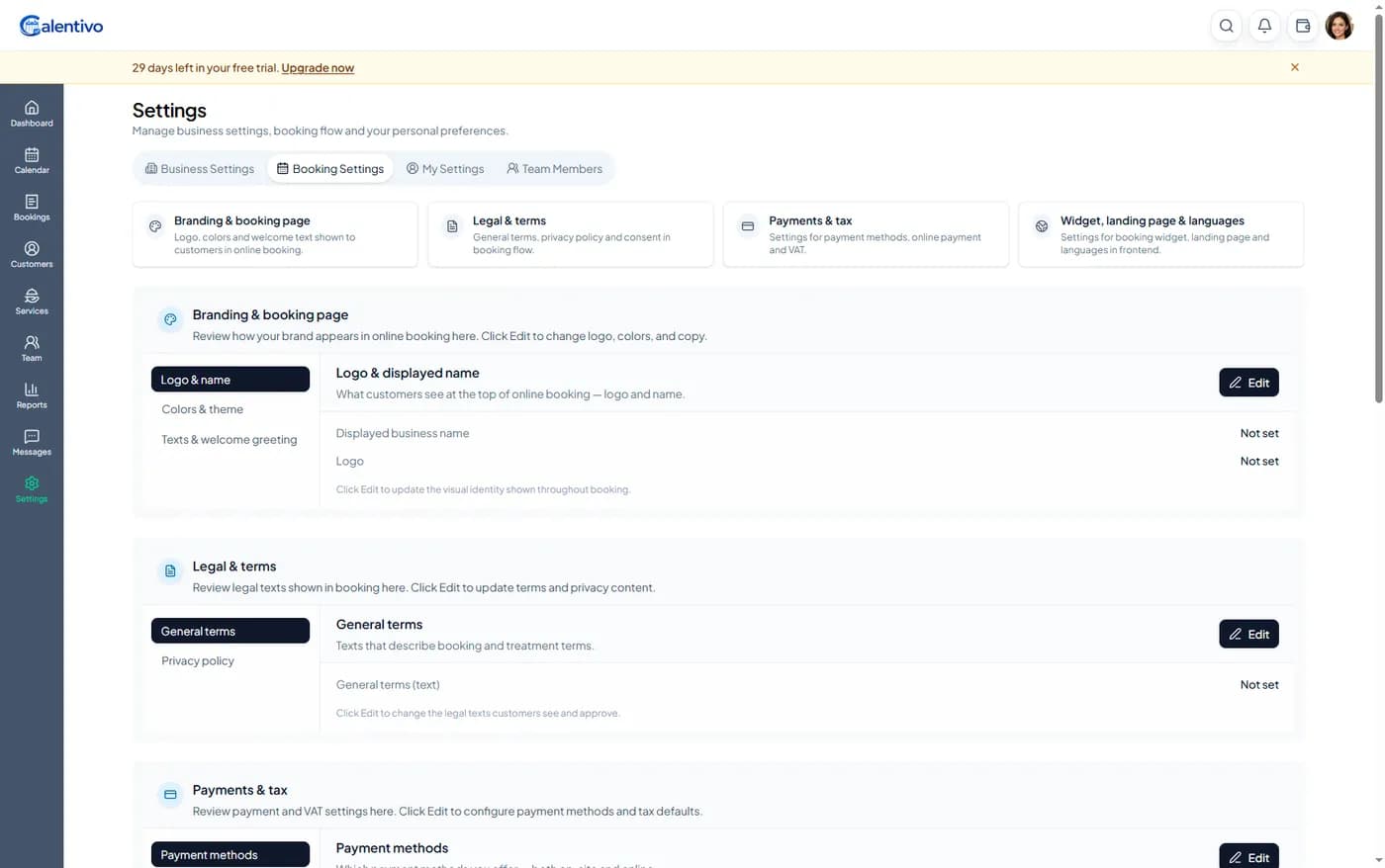 Open online booking settings