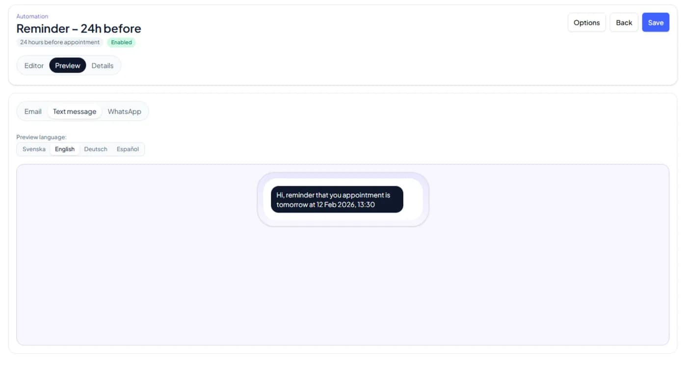 customize sms reminder