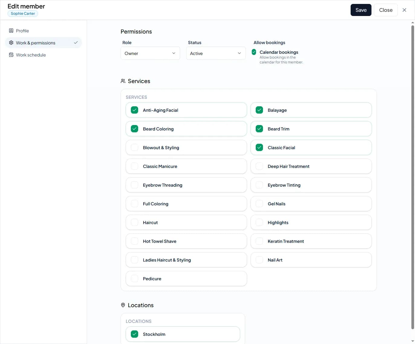 work permissions screen