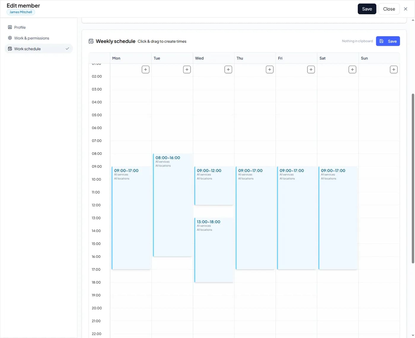 set weekly working schedule